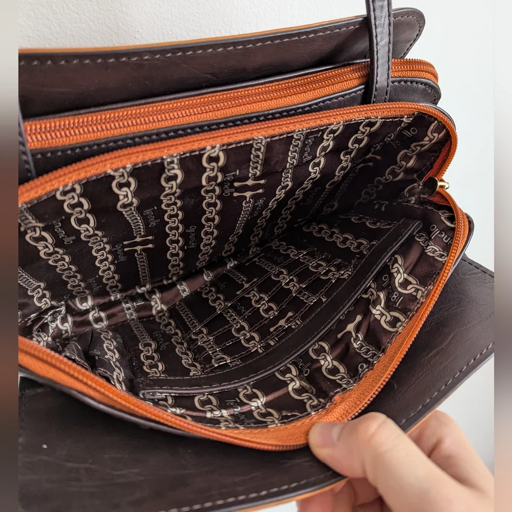 Tignanello Vintage Leather Mojave Crossbody Handbag Orange & Brown Studded